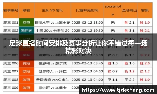足球直播时间安排及赛事分析让你不错过每一场精彩对决